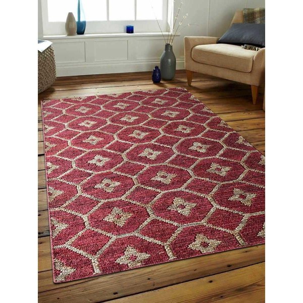 Micasa 8 x 10 ft. Floral Red Beige Hand Knotted Sumak Jute Eco-friendly Area Rug MI1779312